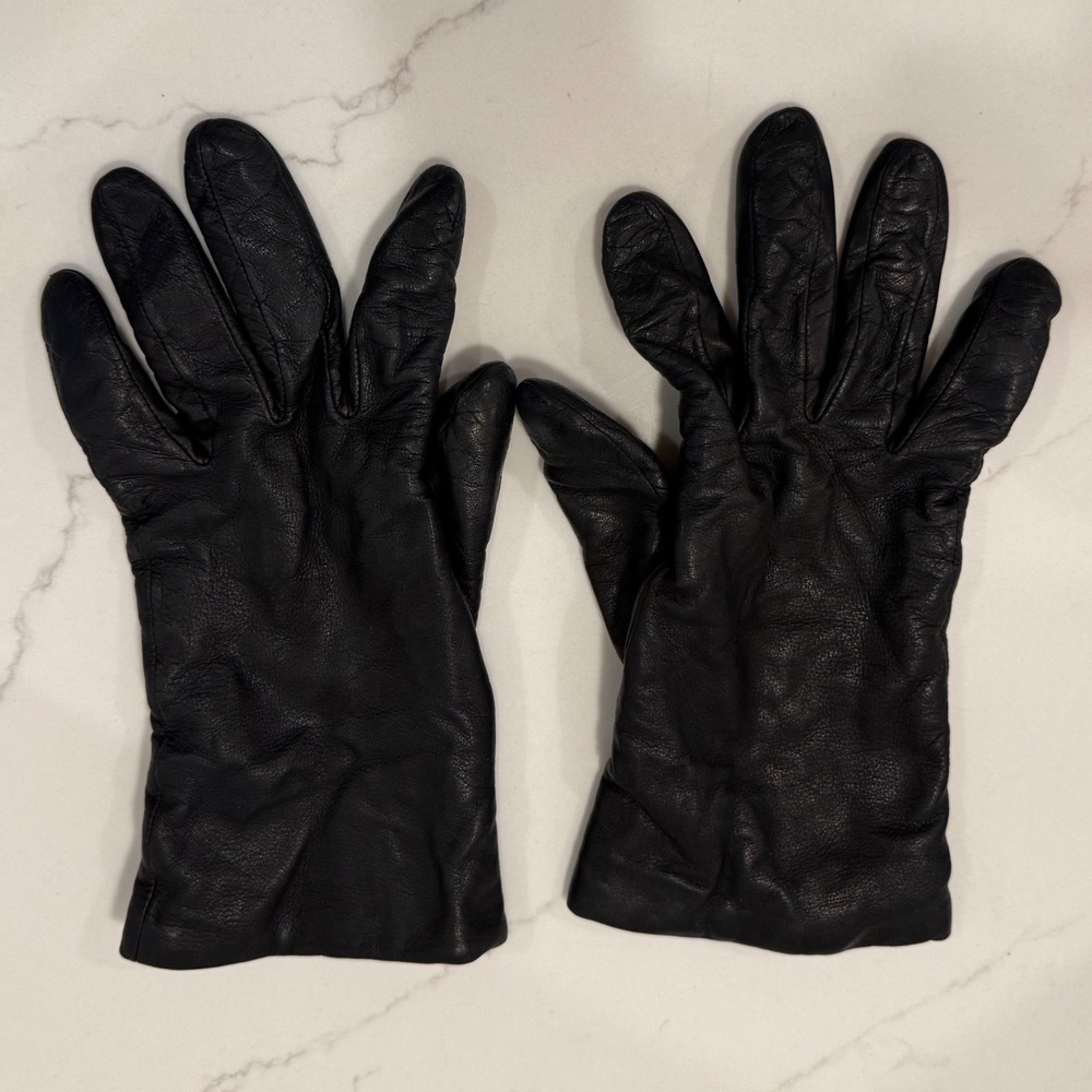 Fownes Black Genuine Leather Gloves 100% Cashmere Lined Size 8.5 Women Winter - Picture 4 of 6